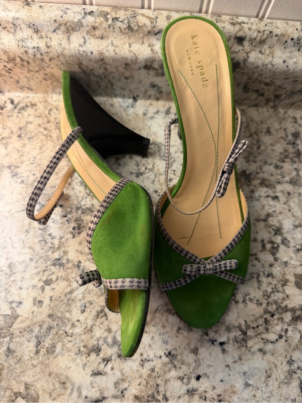 Vintage Kate Spade New York Green Suede Houndstooth Bow Made in Italy 🇮🇹 - Picture 6 of 11